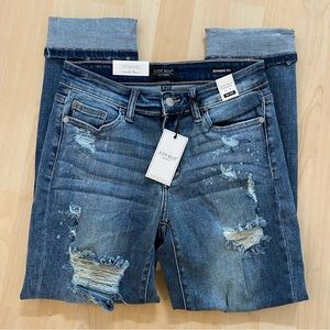 Mid rise distressed jeans